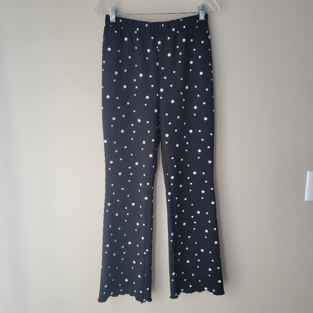 Nordstrom BP Black with Pink Flowers Wide Leg Flare Pants Size Small
